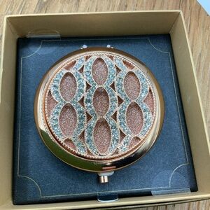 Monet Rhinestone Rose Gold Glitter Design Compact Mirror